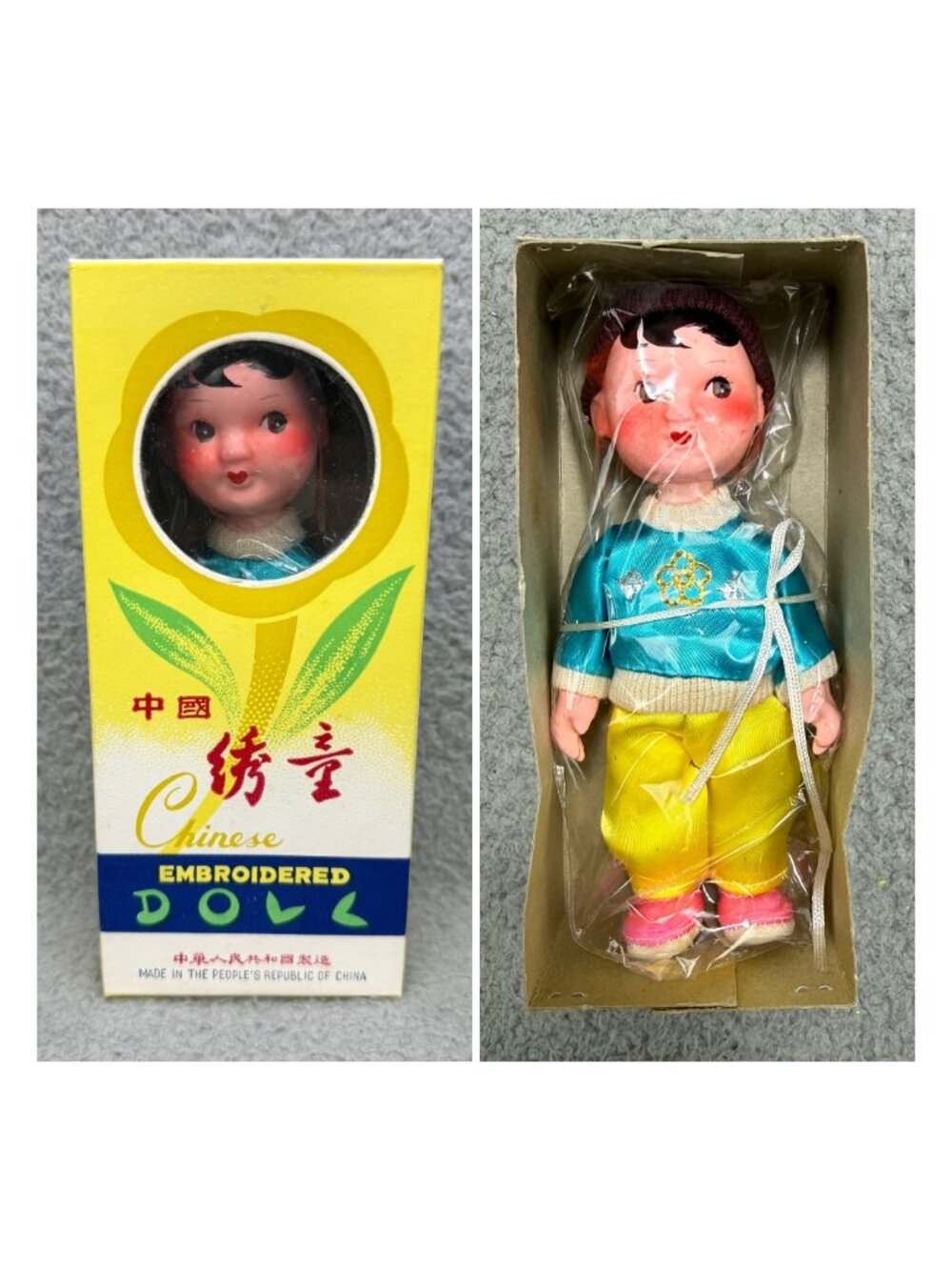 Vintage Chinese Embroidered Doll 6" Figure Pink Hat Folk Cultural Collectible